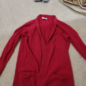 Red cardigan